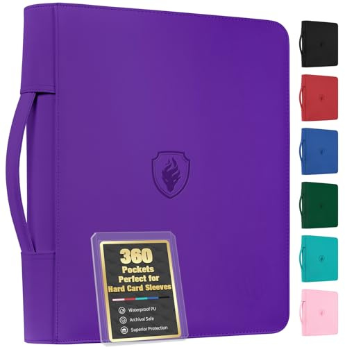 Fabmaker Carpeta de carga superior con capacidad para 360 tarjetas, carpeta portátil con asa retráctil, almacenamiento de tarjetas coleccionables de carga lateral para fundas de tarjetas duras de 3 x