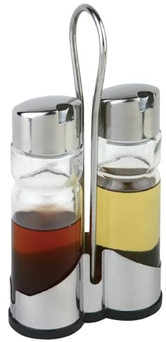 LS Kitchen - Set Distributeur Vinaigre et Huile - Ensemble Huilier Vinaigrier - Acier Inoxydable et Verre - 2 pièces