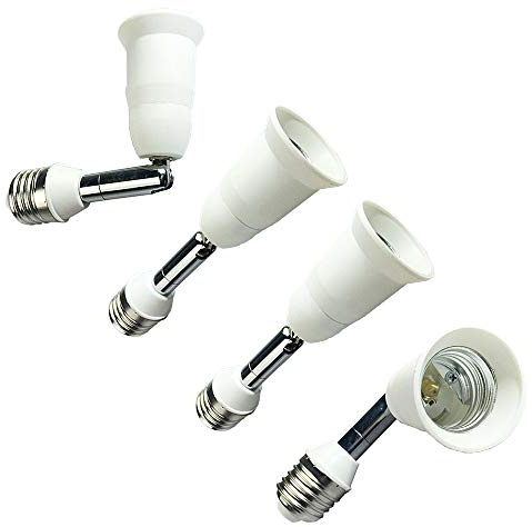 DZYDZR 4 unidades de extensión E27/E26 de color blanco, casquillo E27 a E27, base extensor, adaptador de 360 grados, rotación de 14 cm
