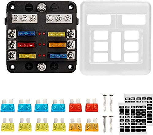 Geloo Sicherungshalter 6-Fach, LED-Anzeige und Schutzabdeckung für Auto, Boot, Marine, LKW, SUV, Yacht, RV