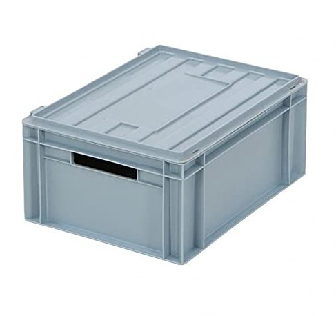 BiGDUG x4 Heavy Duty Euro Stacking Boxes Lidded Warehouse Storage Containers (x4 Grey 180h x 300w x 400dmm)