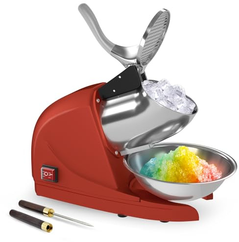 Shaved Ice Machine 380w Snow Cone Machine 3 Stainless Steel Blades Ice Shaver Machine Electric Ice Crusher 280lbs/hr Snow Cone Maker for Home and Commercial with Ice Pick(Red)