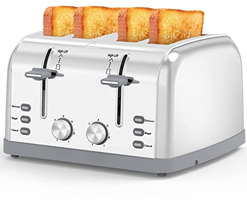 Toaster 4 Slice Retro Stainless Steel,Best Prime 4 Slice Toaster Wide Solt with 7 Shade Settings, Perfect for Waffles, Bagels and More Lainsten T-527
