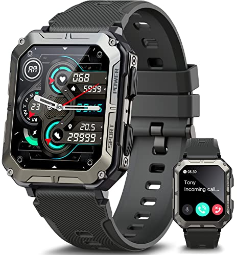 meoonley Smartwatch Herren,Sportuhr mit Telefonfunktion Schrittzähler Pulsmesser Blutsauerstoff SpO2,Wasserdicht IP68 Fitness Uhr mit Schlafmonitor 100+ Sportmodi Armbanduhr für Android iOS