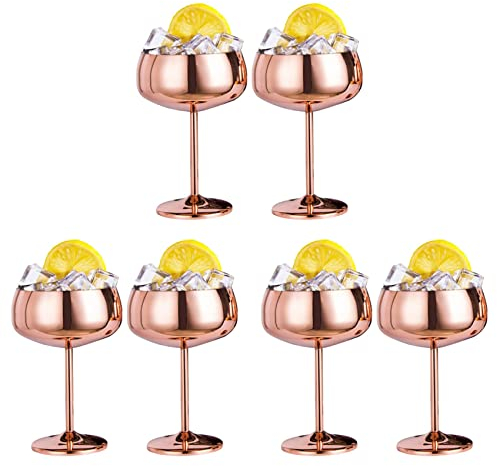 Copas de champán de cobre, juego de 6 copas de vino vintage en cristal de cóctel de acero inoxidable