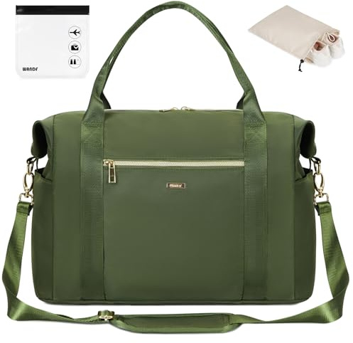 Für Ryanair 40x20x25cm Handgepäcktasche mit 20 x 20cm Kulturbeutel Transparent und Schuhe Tasche, Flugzeug Reisetasche Weekendertasche von WANDF (Dunkelgrün 20L)