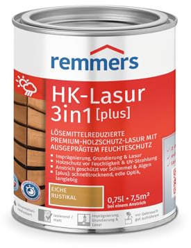 Remmers HK-Lasur Lasure 3 en 1 [plus] Chêne rustique, mat, 0,75 l, Lasure de protection du bois premium à réduction de solvants pour l'extérieur, 3 en 1, séchage rapide, durable