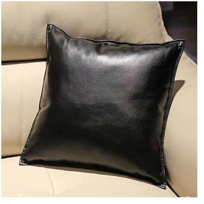 HonunG Cojín de piel sintética de lujo, 45 x 45 cm, relleno de fibra hueca de calidad, cuadrados, para sofá, cama, funda de cojín (color negro)