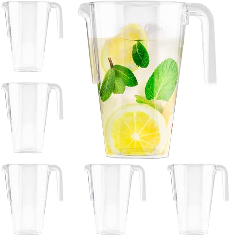 MATANA 12 Clear Plastic Pitchers, 1.5 Litre - Cocktails, Lemonade, Punch, Sangria, Beers & More - Kids' Parties, Birthdays, Weddings, Christmas, Picnics, BBQ, Parties - Sturdy & Reusable