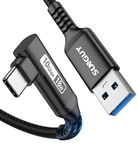 SUNGUY Câble USB C 90 Coudé, 1.5M 10Gbps USB 3.1 Gen 2 Câble USB vers USB C, Type C Charge Rapide Compatible avec Android Auto, Galaxy S22, SSD, Huawei P30/P20, Xiaomi-Noir