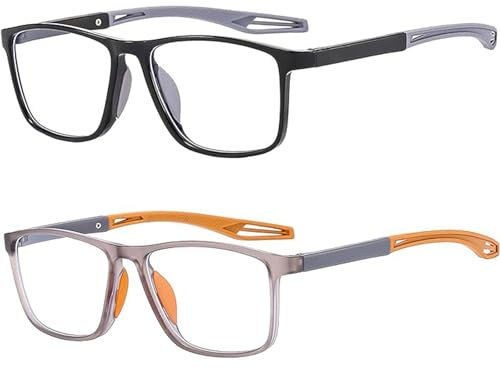 Hubeye 2 Pairs TR90 Sports Reading Glasses for Men and Women Square Comfortable Flexible Blue Light Blocking Computer Reader 2.50