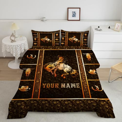 INIWAN Rodeo Art Comforter, Bull Riding Bedding Twin Full Queen King, Rodeo Blanket Bull Riding Bedding Lightweight Soft Rodeo Down Comforter for Men Women Room Decor