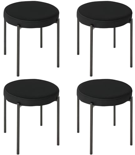HOMCOM Set 4 Sgabelli Bassi e Rotondi con Seduta Impilabile, Sgabelli Moderni in Metallo e Tessuto Effetto Velluto, 41.5x41.5x46 cm, Nero
