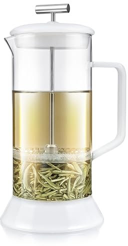 Teabloom Toulouse Teepresse und Kaffeemaschine aus Borosilikatglas, ohne Kunststoff, 700 ml, Frostweiß