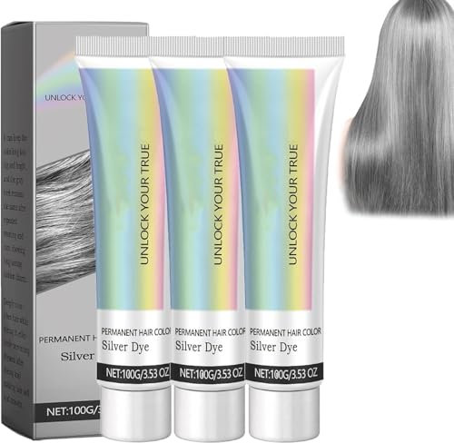 Extracto de esencia natural 2 en 1 Tinte para el cabello plateado, Crema de tinte para el cabello natural gris plateado, Tinte para el cabello gris plateado, para todo tipo de cabello (3 piezas)