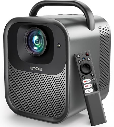 Smart Beamer 4K Heimkino mit Google TV/Autofokus/Trapezkorrektur, WiFi Bluetooth Full HD 1080P ETOE Seal Pro 1000 ANSI Beamer Handy Outdoor, Sprachsteuerung, 200 Display Projektor für Outdoor/Handy
