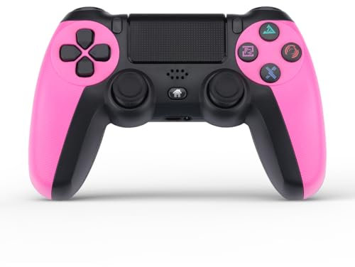 NK Wireless Controller für PS4 / PS3 / PC/Mobile - Wireless Controller mit Vibration, 6-Achsen-Erkennungsfunktion, LED-Licht, Touchpanel, Kopfhörerbuchse, inkl. Ladekabel - Pink