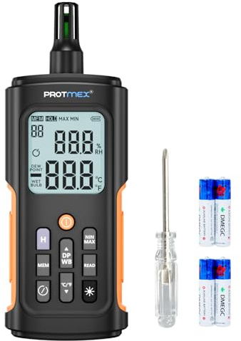 YT606 Temperature Humidity Meter High Precision Digital Hygrometer with Ambient, Relative Humidity, Dew Point, Wet Bulb Thermometer for Indoor Outdoor, Digital Thermometer Min/Max Hold, LCD Backlight