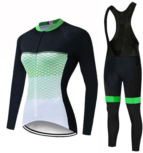 Ropa Ciclismo Mujer Maillot Bici MTB Manga Larga Conjunto Ciclista,Traje Bicicleta Chaquetas y Pantalones Tirantes con 19D Gel Acolchado,Completa de BTT Jerseys Primavera Otoño Secado Rápido|10,S