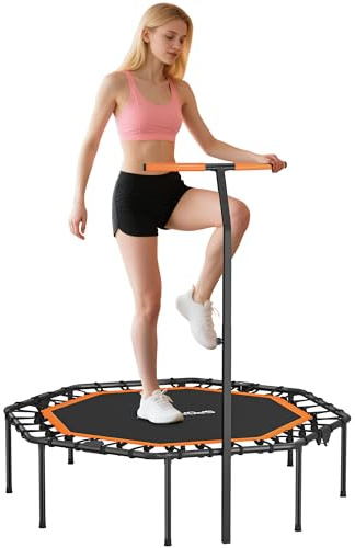SPORTNOW Trampolino da fitness pieghevole, Ø 128 cm, con manico regolabile in altezza a 5 livelli, corda in gomma silenziosa, trampolino per adulti, trampolino per interni ed esterni