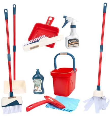 ERINGOGO Set de Nettoyage Garçon Fille Réaliste Kit de Ménage Ludique avec Balai Vadrouille Pelle Seau et Accessoires Colorés Jeu Imitation pour Tout-Petits pour Apprendre Les Tâches