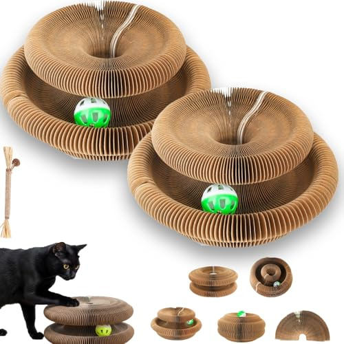 Twistou - nouveauté, Twistou griffoir Chat, Griffoir pour Chat Carton avec Cloche, Carton ondulé résistant, Anti-Stress, Design réversible, Résistant aux Rayures (2PCS)