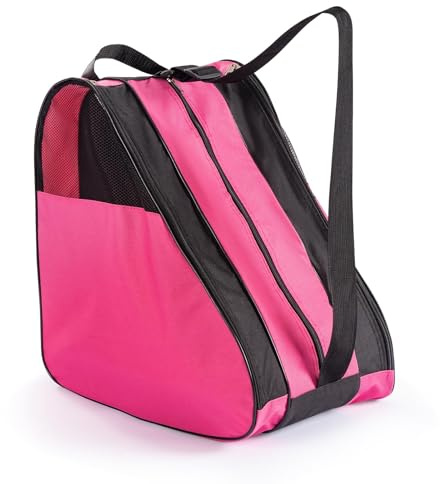 YEENAIV Skating Shoes Carry Bags Roller Skate Bag, Oxford Ice Skates Storage Bag for Kids & Adults, Unisex Adults Ice & Skate Bag Ii Fabric and Beach with Adjustable Shoulder Strap (Pink)