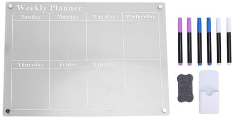 Calendario de pizarra de borrado en seco acrílico, organizador magnético transparente reutilizable para nevera de oficina en casa, 15,7 x 11,8 pulgadas con 6 marcadores, soporte