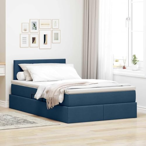 Bucmath Förvaringssäng med madrass, blå, 120 x 200 cm, trämaterial, metallram, säng med hydraulisk lyftmekanism, förvaringsutrymme, plattformssäng för sovrum, möbler