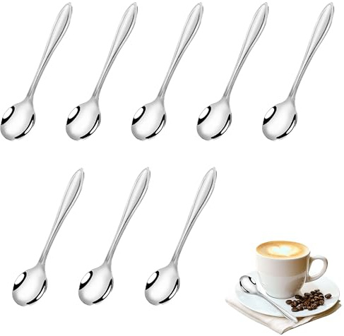 8 mini cucharas de café de acero inoxidable, pequeñas cucharas de especias de acero inoxidable, cucharas de espresso resistentes y cucharas pequeñas versátiles para café, té y postre, aptas para el