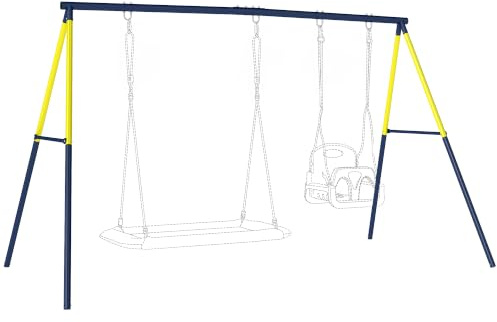 AIYAPLAY Gungställ, stål, gungställning upp till 150 kg för bo, barngunga, klätterstege, gungram med A-ram för utomhus, trädgård, 260 x 160 x 178 cm, blå