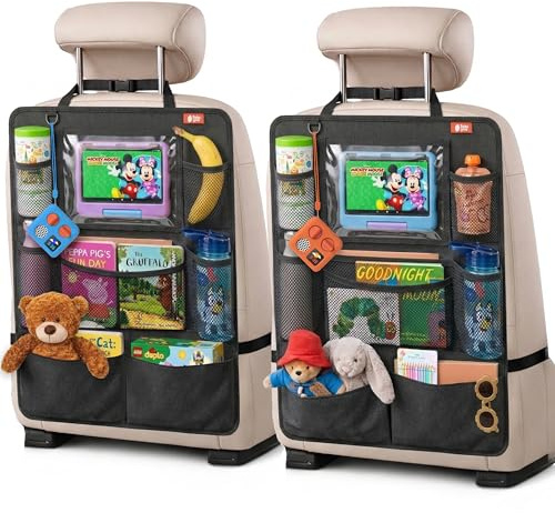 Organizador Asiento Trasero Coche Ninos Pack de 2 | Organizador Coche Asiento con Funda Tablet y Bolsillos | Organizador Asiento Coche Ninos | Protector Respaldo Asiento Coche | Accesorios Coche Ninos