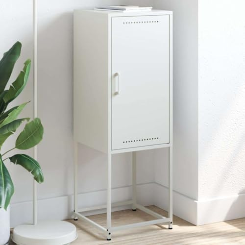 YunCangg Highboard vit av stål 36 x 39 x 107 cm med 2 fack, skänk skåp för vardagsrum och kök, köksbuffé med förvaringsutrymme, stabila köksmöbler, praktiskt förvaringsskåp