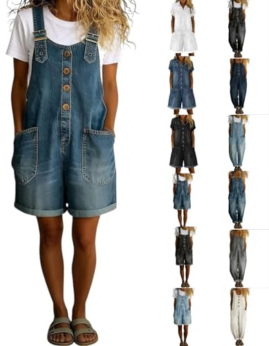 Générique Salopette Jeans Femme Grande Taille Été Vintage - Coupe Large Chic Fluide Grande Taille pour Travail Jardinage et Loisirs Décontractés