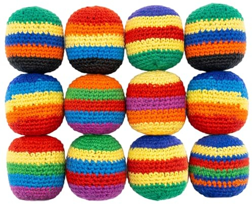 Faticenic 12 Sacchetti di Fagioli da Giocoleria Intrecciati a Mano, Sacchetti di Fagioli riempiti di granuli ecologici, Modelli di Colori Casuali per Tutte Le età, Palline da giocoliere