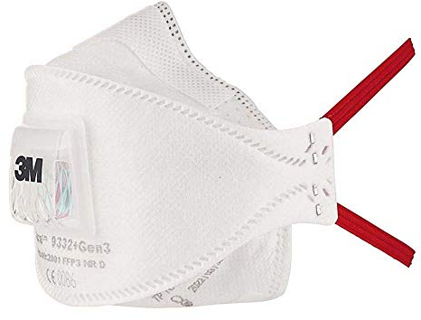 3M 3M-MAS-P3-9332G3 Gen3 Filterklasse FFP3 Feinstaubmaske mit Ausatemventil Gummiband rot Inhalt, Weiß, 10 Stück