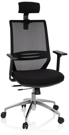 hjh OFFICE 820017 Profi Bürostuhl PROFONDO PRO Stoff Schwarz Drehstuhl mit Netzrücken, Armlehnen & Kopfstütze verstellbar
