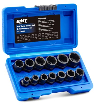 Orion Motor Tech Impact Nut and Bolt Extraction Tool Set, Rusted Damaged Stripped Nut and Bolt Remover Tool Kit, Nut Bolt Extractor Socket Set in 13 SAE and Metric Sizes for 3/8 Inch Drive with Case