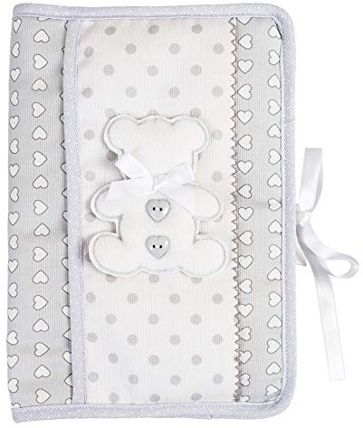 FILET - Copri Libretto Sanitario con Ricamo a Forma di Orsetto, Cover Documenti Sanitari Neonato, Compatibile con Chaier de Santé de l'Enfant Formulaire CERFA no 12593 * 02, Colore Grigio Perla