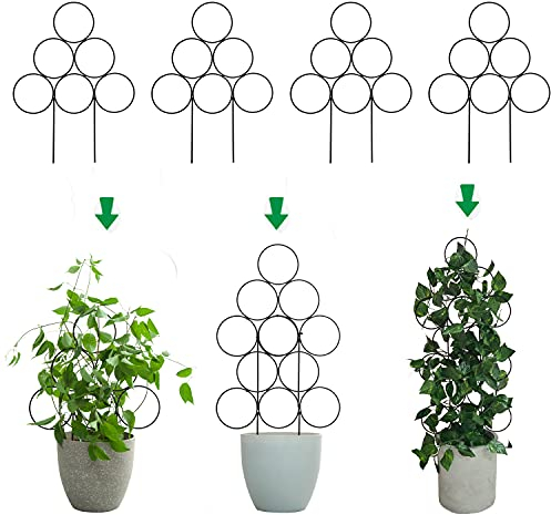 IA Garden Rankgitter für Kletterpflanzen im Innenbereich, 4er-Set stapelbare Garten-Rankhilfen für Topfpflanzen, 40 cm kleines Rankgitter aus Metalldraht für Efeu, Wein, Rosen (Schwarz)