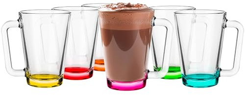 Glasmark KROSNO 1992 Juego De 6 Tazas De Café Latte Con Asa 250 ml Vasos De Vidrio Transparentes Capuchino Latte Macchiato Té Fondo De Colores