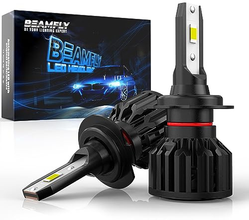 BEAMFLY Bombillas H7 LED 16000LM, Lampara Faros Delanteros Coche 100W, Kit de Conversión Halógena 12V, Negro, 6000K Luces Blancas