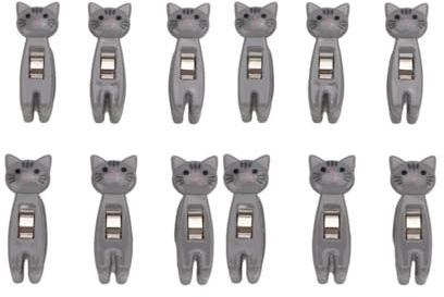 Beufee 12 Pezzi Mollette per Bucato, Forma Gatto Carino, Alimenti da Cucina Animato Cartone, Panni per Biancheria, Clip per Sacchetti, Mollette Piccole con Molla in Metallo per Foto Vestit(Grigio)