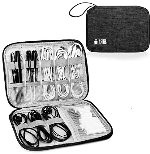 Woodland kabelväska och kabelorganiseringsväska är en reseväsentlig elektronik reseorganisatör för laddare, kablar, USB-enhet, SD-kort, powerbank och hårddisk med handtag (svart)