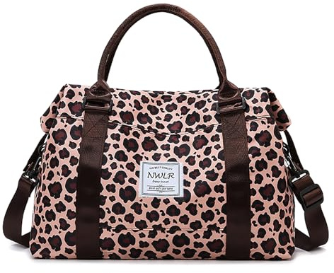 Borsone da viaggio, borsa da viaggio per la notte, borsa da palestra con tasca bagnata, per donne e ragazze, borsone da allenamento, resistente all'acqua, Stampa leopardata, Carry-On 28-inch