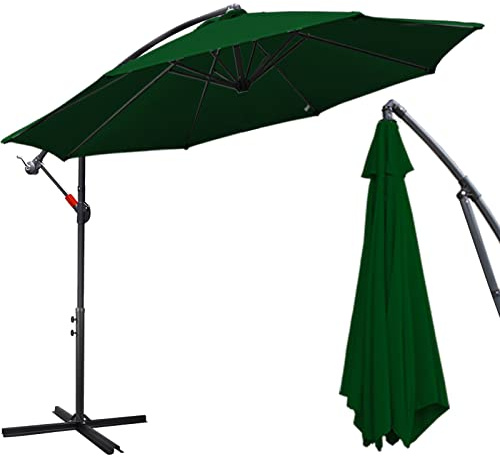 Daromigo Ombrellone 300/350 cm con manovella, ombrellone con supporto, parasole da giardino, protezione UV in alluminio, per il mercato, impermeabile, per il giardino, verde, Ø 300 cm