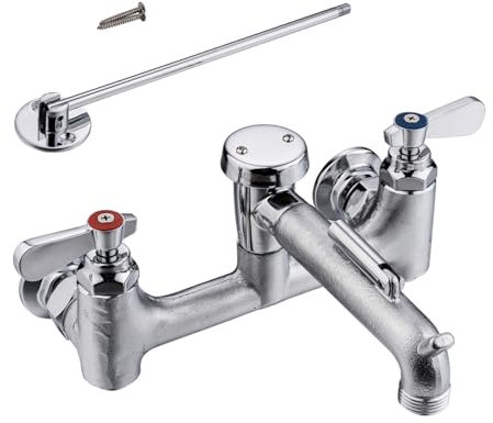 [CA avail] Sepaitek Commercial Mop Sink Faucet 8 Center, Heavy-Duty Wall Mount Utility Faucet with Vacuum Breaker 3/4 Hose Thread, Industrial Outdoor Laundry Slop Hot and Cold Hose Bib, Brass Casted