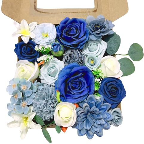 Zfseyuh 22 Pezzi Fiori Artificiali, Rose Artificiali in Gommapiuma Schiuma Teste di Rose con Foglia per Bouquet da Sposa Fai da Te, Decorazioni per la Tavola
