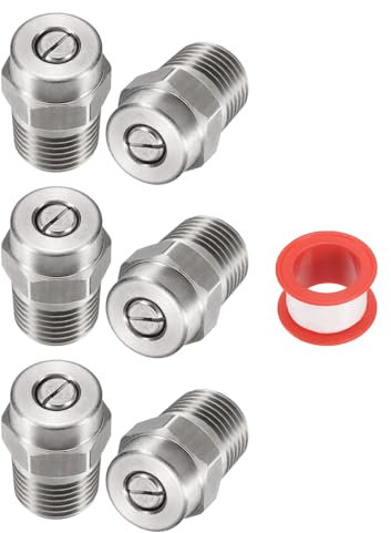 sourcing map 6 Pcs Pressure Washer Tip 1/4 Male NPT Threaded Spray Nozzles Stainless Steel for Water Gun Water Broom and Undercarriage Cleaner (40 Degree, 0.977mm Orifice)