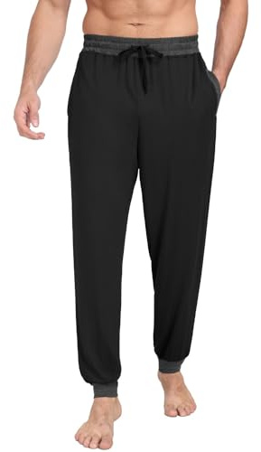 PrinStory Pantaloni pigiama da uomo in maglia, morbidi, comodi, con tasche, pantaloni da pigiama, M